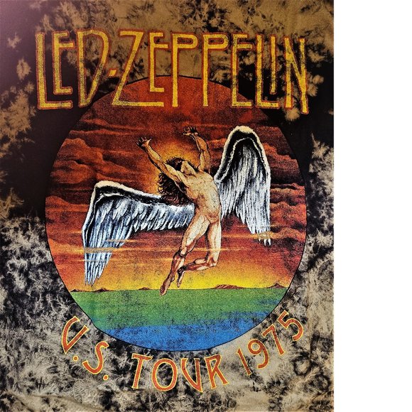 Led Zeppelin Tour 1975 metal rock Bleached Official cotton T-Shirt XL big NWT - Picture 2 of 4